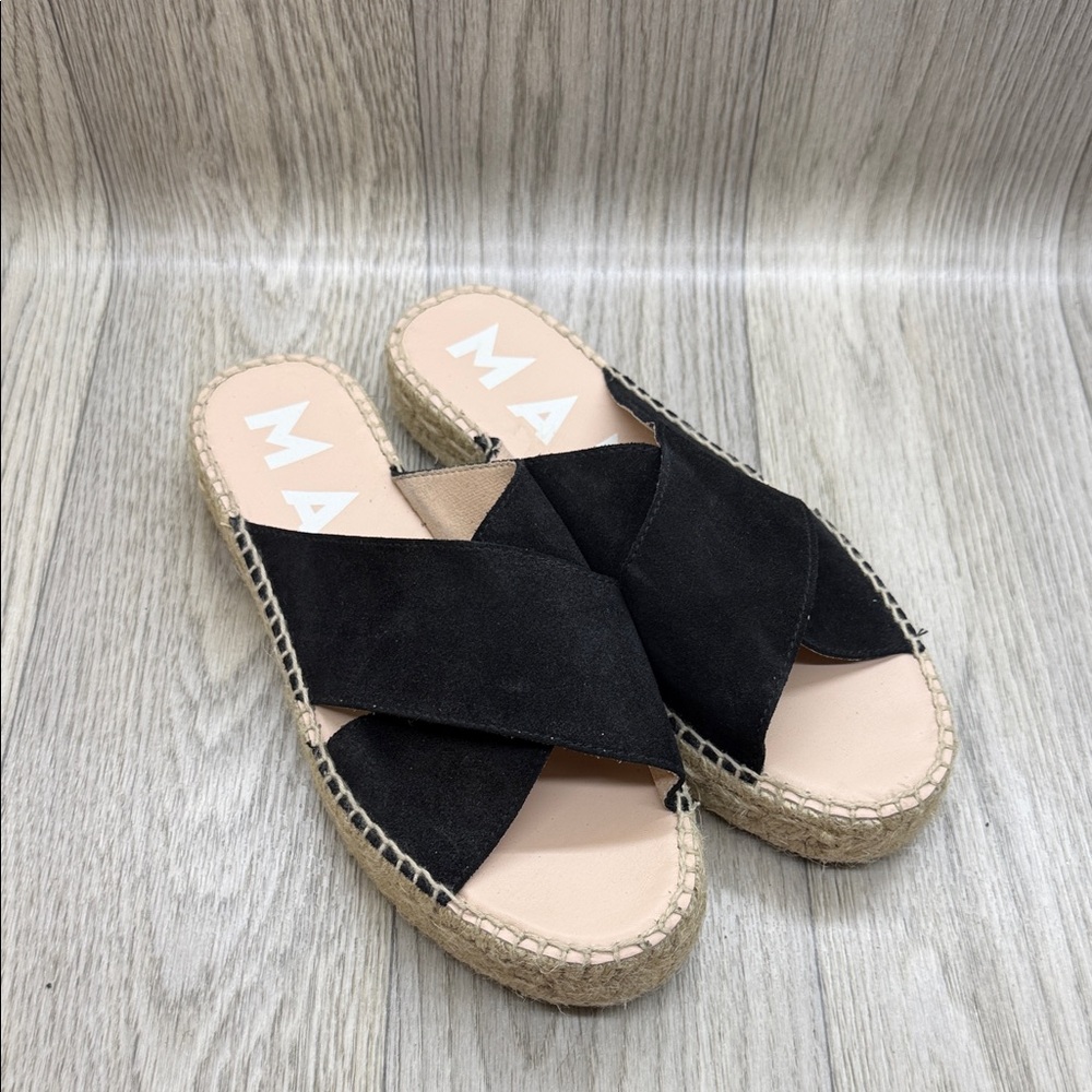 MANEBI Black Suede Espadrille Slides